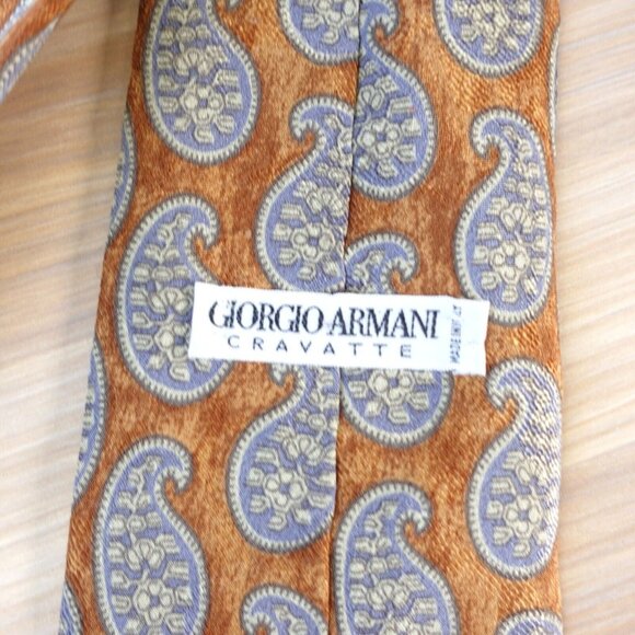 Giorgio Armani Neck Tie Mens Brown Paisley Silk Italian Teardrop Rusty ITALY - Picture 5 of 11